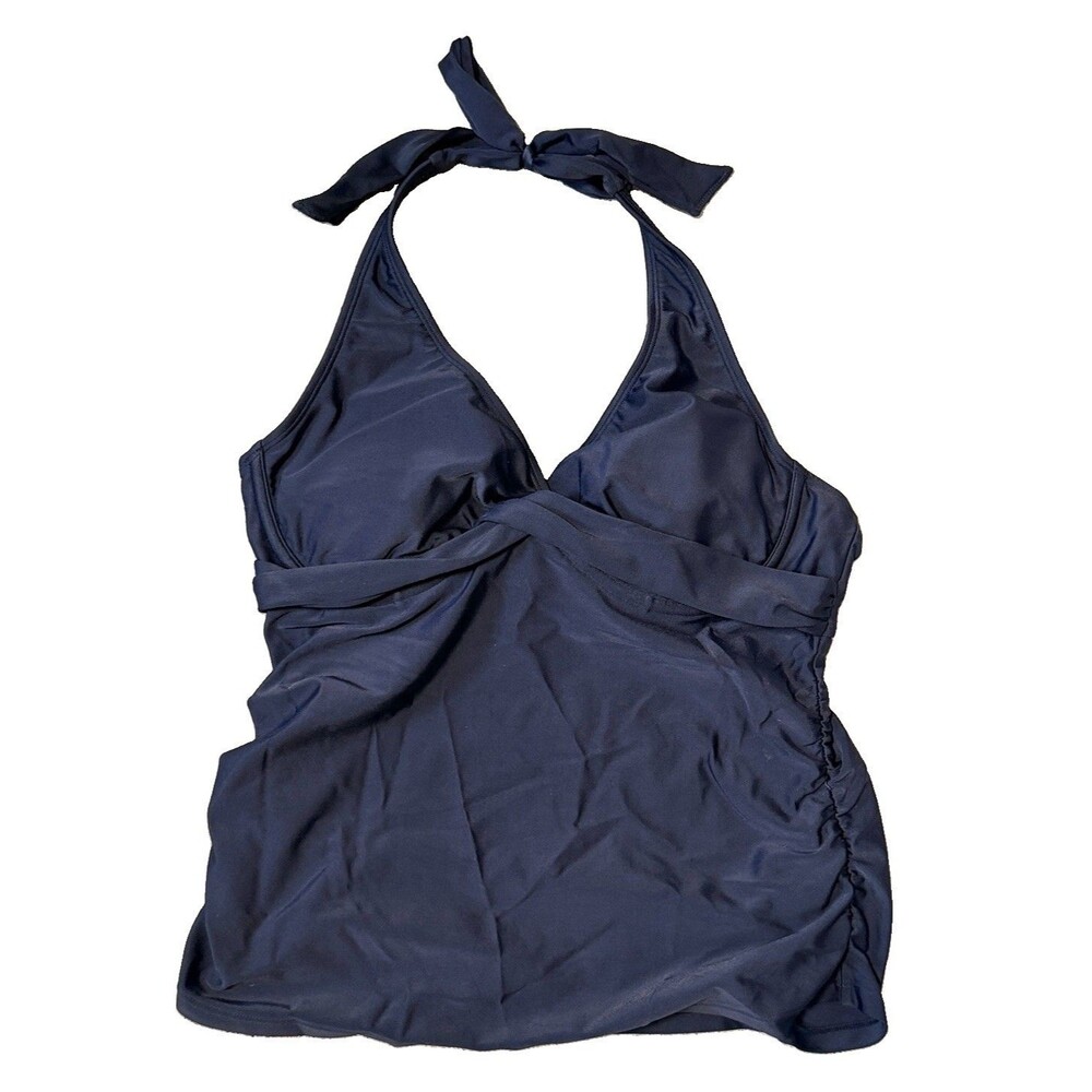 Athleta Tara Twist Front Halter Tankini Top Underwire Rouched Side 36 B/C Black